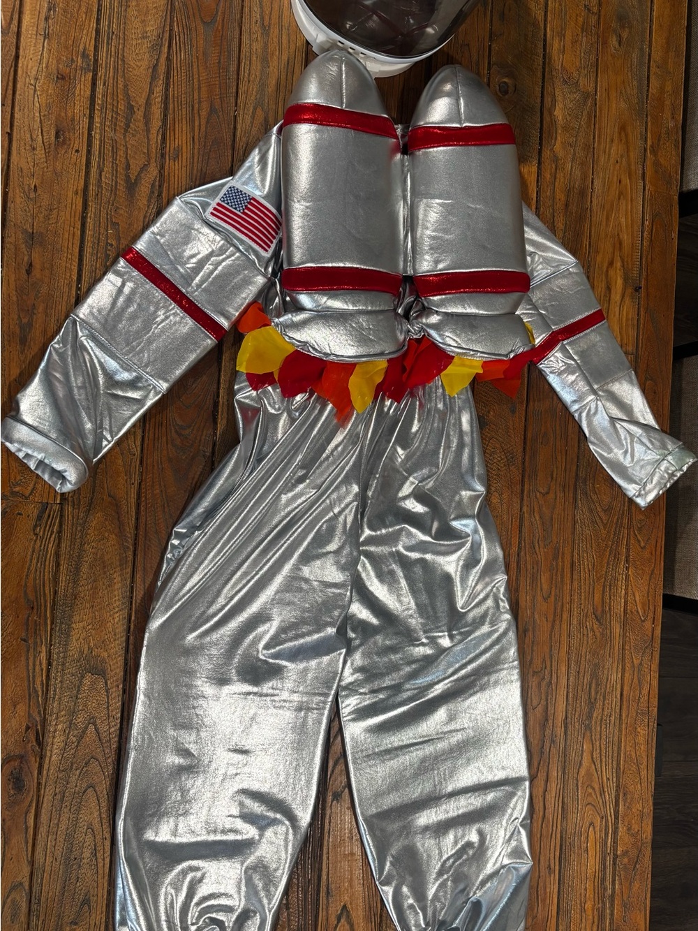 Pottery Barn Kids Silver Rocket Backpack Costume with Red Trim and Flame Accents